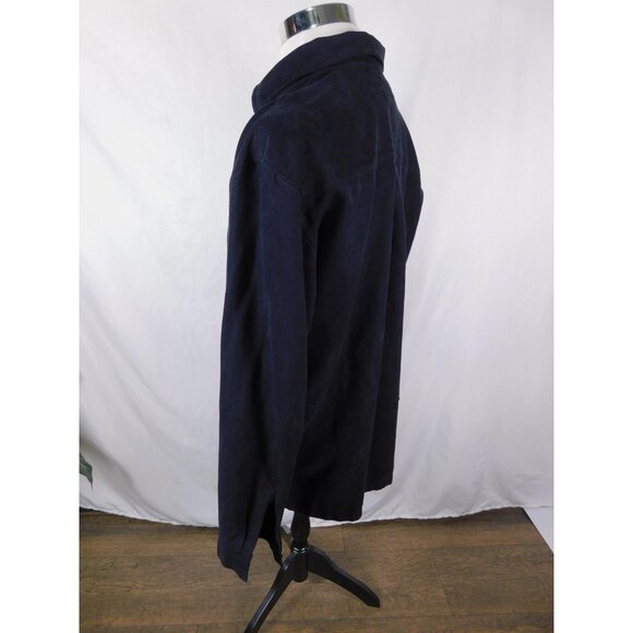 Bazzi Shirt Mens XL Navy Blue Long Sleeve Button Front Suede-Like Polyester - Picture 4 of 11